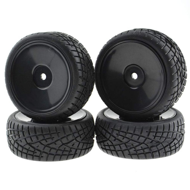 Rowiz 4PCS 1:10 On Road RC Tires 12mm Hub Wheel Rims Concentric Hard Dish for Touring Racing Cars, Black - Image 1